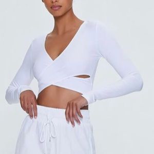NYT F21 Active Seamless Crisscross Crop Top in White Forever21